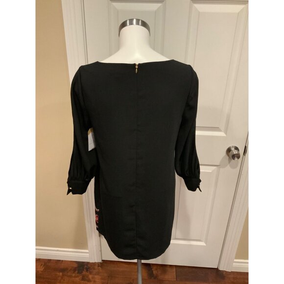 Anna Cate Black Shift Dress W/ Multicolor Geometric Embroidery Size XS - Picture 4 of 5